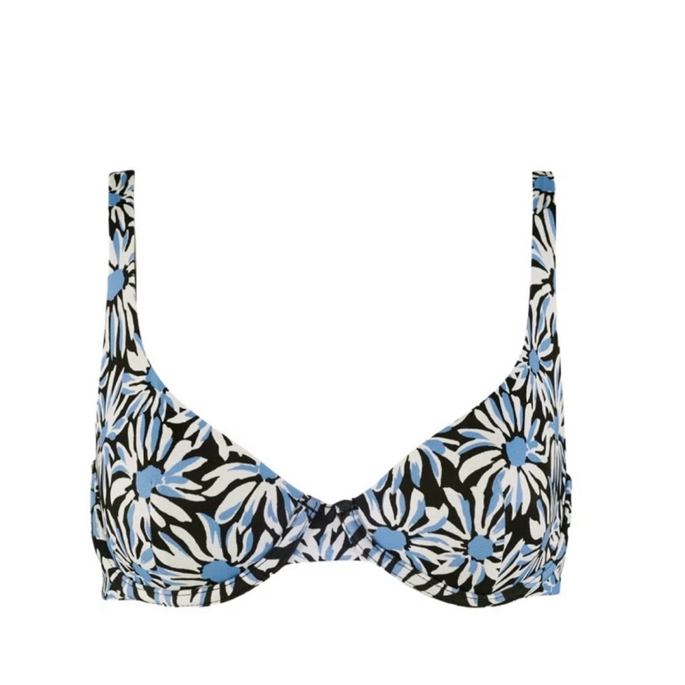 Floral Bikini Top in Black and Blue